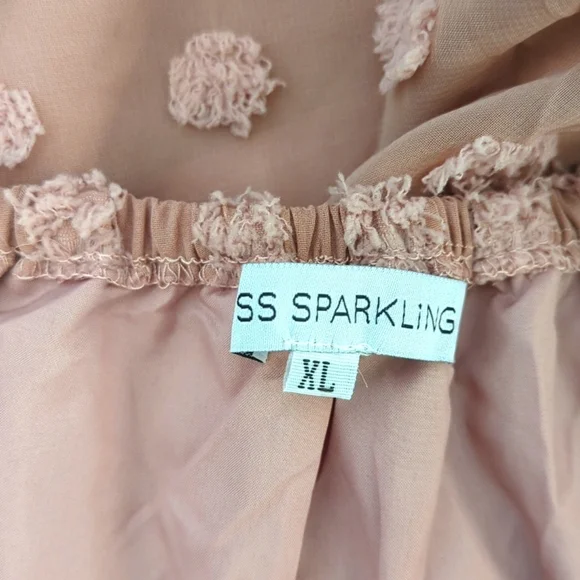 NWOT Miss Sparkling Boutique Layered Chiffon Swiss Dot Rose Blouse Size XL - Picture 8 of 9